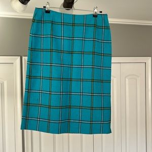 Wool Plaid Blue Midi Skirt